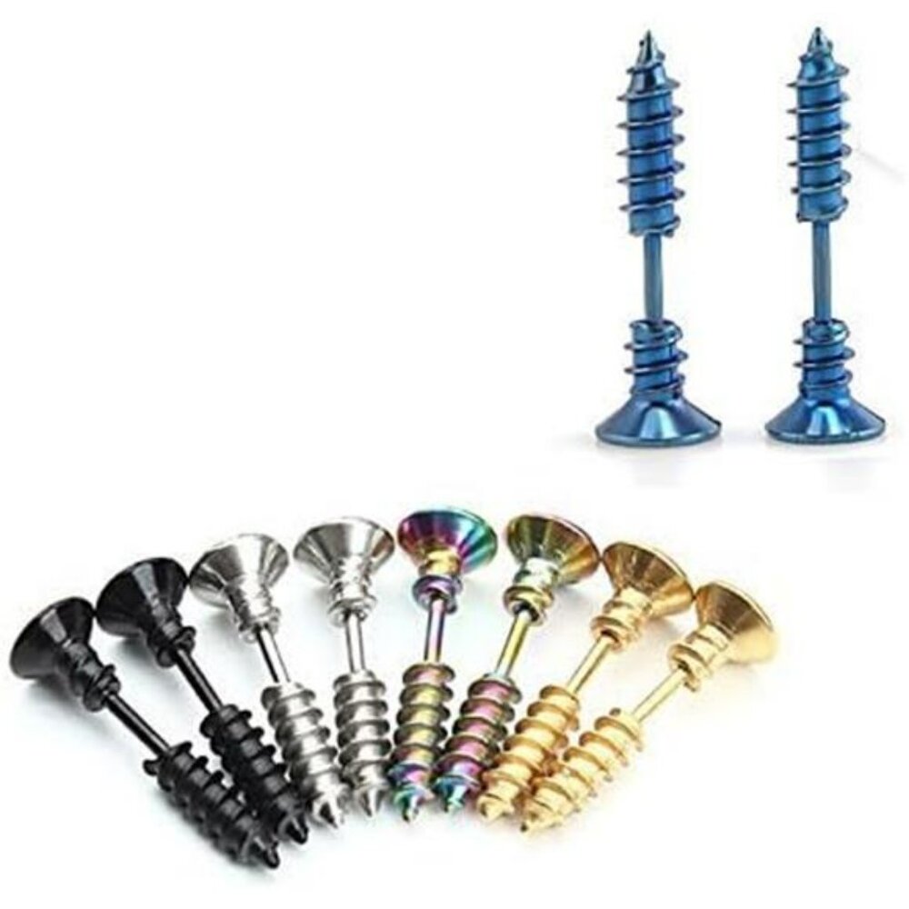 Unisex Stainless Steel Piercing Cross Screws Hoop Earrings Ear Stud - Picture 4 of 8